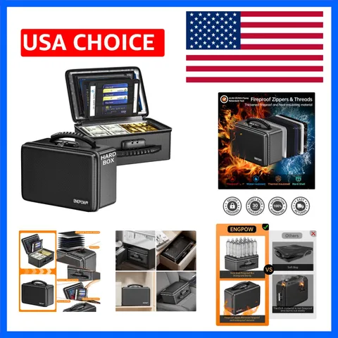 Fireproof Money Box, Small Hard Case Fireproof Box with Fireproof Zipper ＆ Lo...