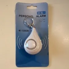 White 130dB Personal Attack Alarm Keychain, Keyring, Battery Powered