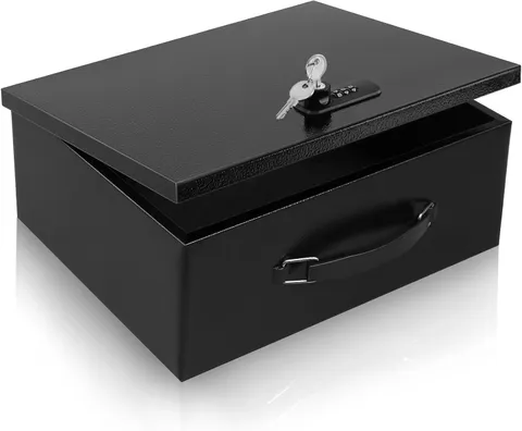 Fire Resistant Document Lock Box Safe Dual Key & Combo, Black | Safe box for doc