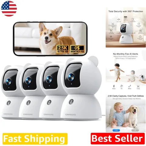 Indoor Home Security Cameras 4pack, 2.5K, PTZ, Local Recording, Free AI Detec...