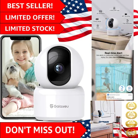 Indoor Security Camera 2K, Pet Camera, 360 Degree 2.4G WiFi Home Security Cam...