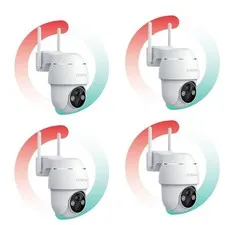 4PCS COOAU Outdoor 2K Security Camera Wireless Home WiFi Battery PTZ CCTV Cam