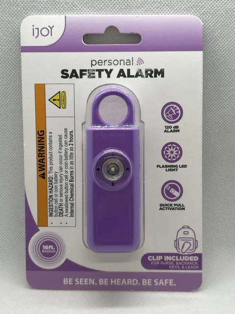iJOY Personal Safety Alarm 120dB w/ Flashing LED Purple Keychain Clip New
