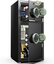 Safe 6.5 Cub Biometric Large Safe Box with Drop Slot, Dual Door Safe with Shelf