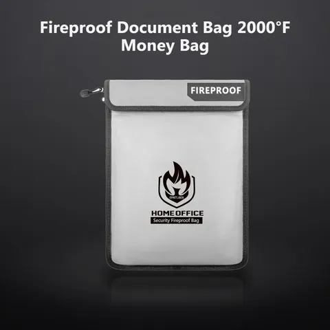 Fireproof Document Bag 2000°F Money Bag for Cash,Gray | 5x’’ Two Pockets Safe...