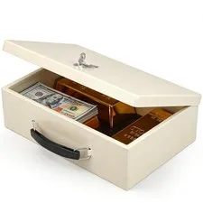 Fire Resistant Safe Box Key Lock 12.8x8.5x4.5 Inch Document Storage White