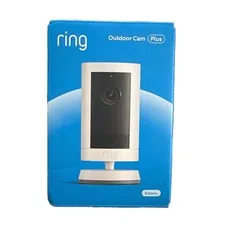Ring Outdoor Cam Plus, Battery, Wide-Angle 2K Video, Newest model, New, White
