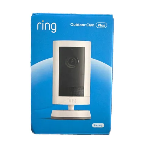Ring Outdoor Cam Plus, Battery, Wide-Angle 2K Video, Newest model, New, White
