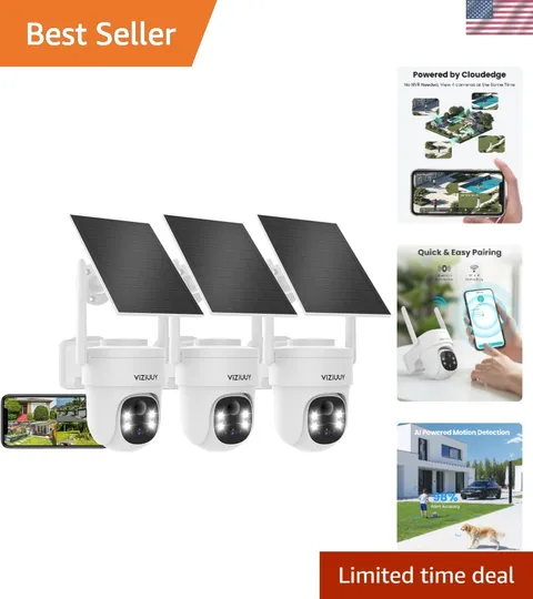 3MP Solar Security Cameras Wireless Outdoor, Color Night Vision Cam | 360°PTZ...