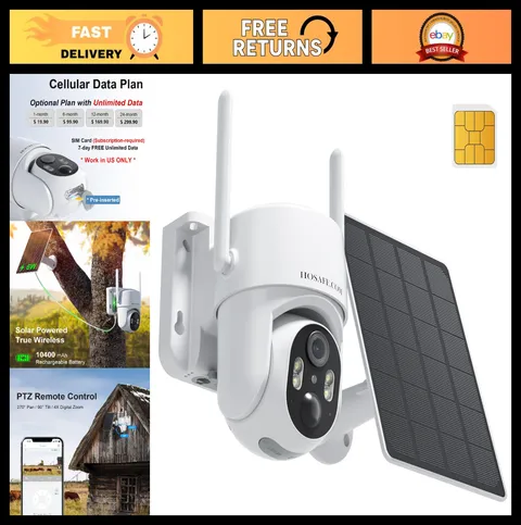 4G LTE Solar Security Camera - 2K Outdoor Wireless, No WiFi Needed, Motion Detec