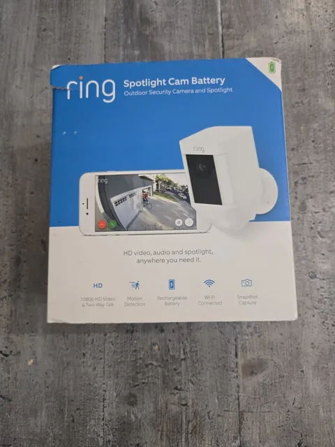Ring Spotlight Cam Outdoor Battery Powered Security Camera White 