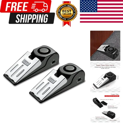 Door Stop Alarm with 120DB Siren Door Stop for Home & Travel Black Pack of 2