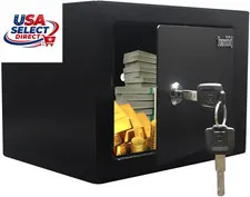 Steel Small Safe Lock Box with Key Security 0.23 Cu Ft Black
