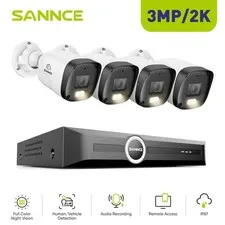 SANNCE 8CH NVR 3MP Audio PoE IP Security Camera System Color Night AI Detection