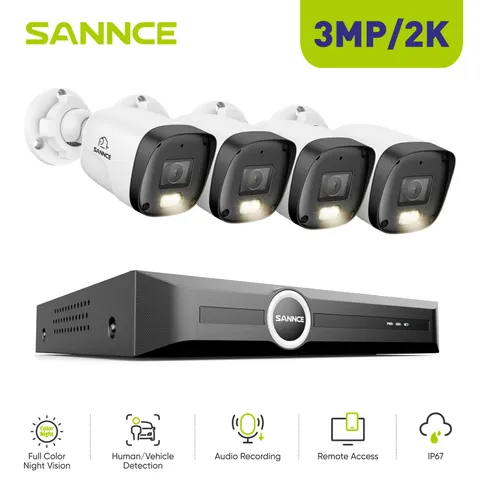 SANNCE 8CH NVR 3MP Audio PoE IP Security Camera System Color Night AI Detection