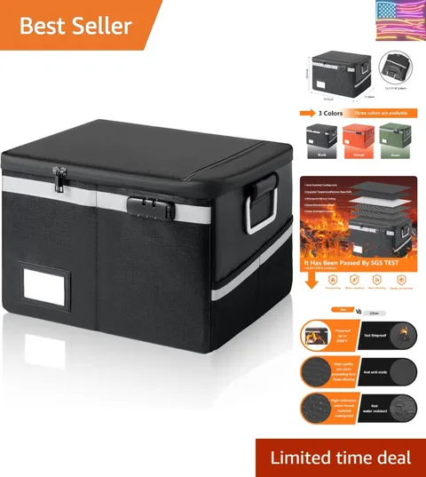Fireproof Waterproof Document Box with Lock - Collapsible Portable File Organ...
