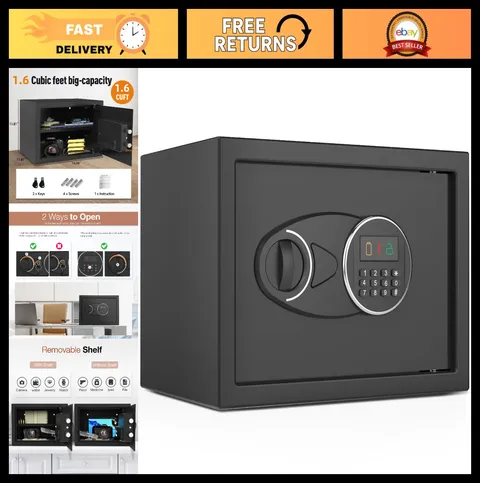 Secure Safe Box 1.6 Cu.Ft with Charging Port - Digital Steel Lock, Key Access, S
