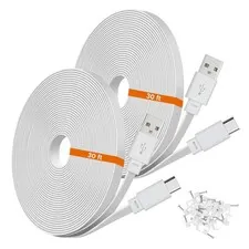 2-Pack 30ft USB C Power Extension Cable Compatible with Ring 30 Feet, White