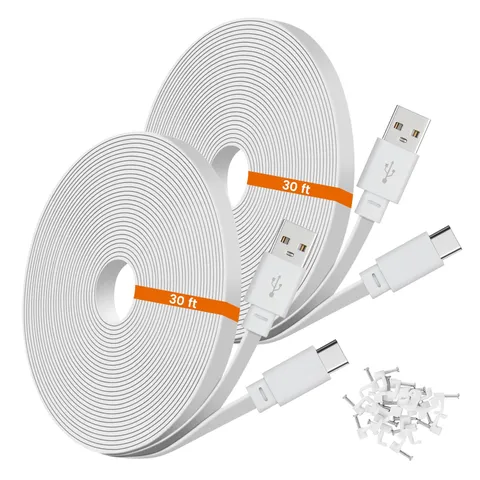 2-Pack 30ft USB C Power Extension Cable Compatible with Ring 30 Feet, White