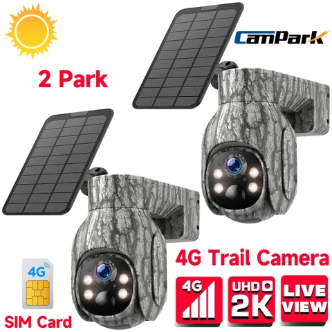 2PC Campark 2K 4G LTE Cellular Solar PTZ Trail Camera Security Camera + SIM Card