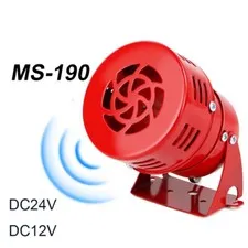 DC24V DC12V MS-190 Mini Power Buzzer Siren Alarm Sound Motor Power 40W 110dB Red