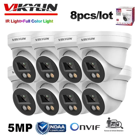 8 Pack Vikylin 5MP Full Color IR POE Camera Onvif Audio Outdoor Wired Dual Light