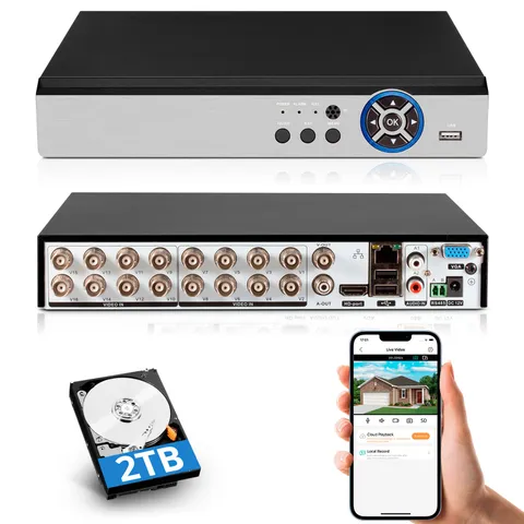 2TB HDD 16-Channel DVR Recorder, Hybrid Security System for Home & Office Use