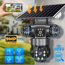 Solar Panel Powered Wifi Wireless Security Camera System Home Pan/Tilt Outdoor 