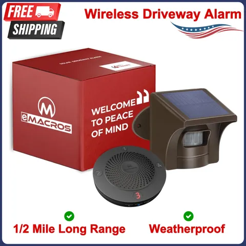 Solar Wireless Driveway Alarm Motion Sensor, 1/2 Mile Long Range Outdoor Alert