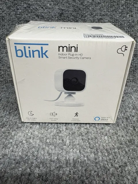Blink Mini Indoor Plug-In Smart Security Camera, 1080p HD, White New/Sealed