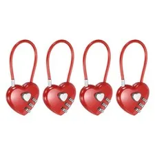 Combination Padlock (4.3 Inch, Red)(4 Pcs), 3-Digit Heart Shaped Combo Padlock
