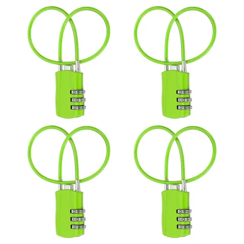 4 Pcs 3 Digit Luggage Cable Combination Lock with 12" Long Cable, Green