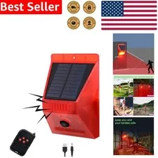Bright Solar Motion Sensor Alarm 129dB Siren Strobe Light Remote USB Backup