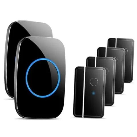 Door Chime When Door Opens, FullHouse Door Sensor Black, 4 Sensor + 2 Receiver