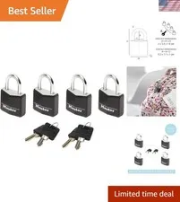 Small Padlocks [Key] [Keyed Alike] [Black] [Family Pack of 4] 9120EURQBLKNOP ...