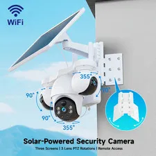 8MP WiFi Outdoor Solar Powered Security Camera | Triple Lens Triple Screen PTZ