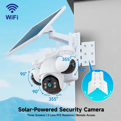 8MP WiFi Outdoor Solar Powered Security Camera | Triple Lens Triple Screen PTZ