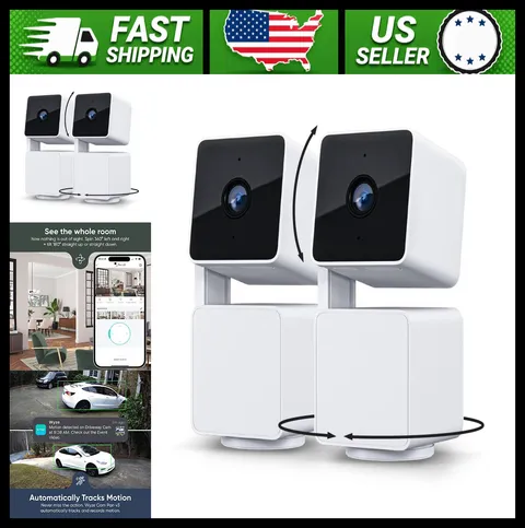 Wyze Pan Tilt Zoom Wi-Fi Security Camera 1080p Color Night Vision 2-Pack