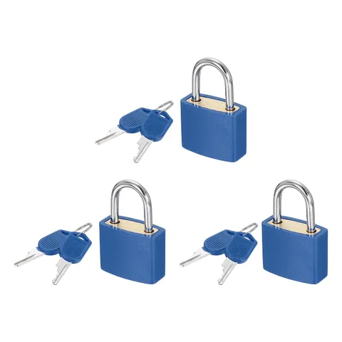3 Pcs Padlock with Keys Shackle Waterproof Keyed Locks Dark Blue