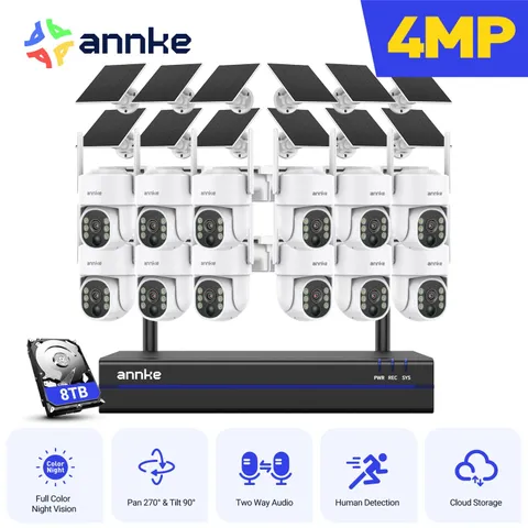 ANNKE 16CH NVR Wireless 4MP PT Color Security System Solar Power Two Way Audio