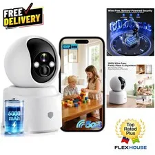 Rechargeable 360-Degree Indoor Security Camera with AI Detection & 2-Way Talk