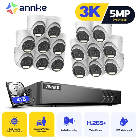 ANNKE 8CH 16CH DVR 5MP Color Night Security Camera System Human Detection H.265+