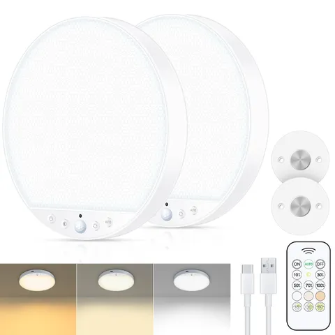 Rechargeable 8W Motion Sensor Ceiling Light Indoor, No 2PACK - 8W, Round