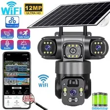 3 Lens 12MP HD Solar Battery Wireless WiFi Outdoor PTZ Home Security Camera CCTV