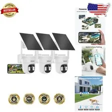 Outdoor Wireless Security Cameras 3MP HD, Solar Powered, 360° PTZ, Color Nigh...