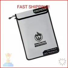 Upgraded Two Pockets Fireproof Document Bag (2000℉), andyer 15”x 11”Waterproof F