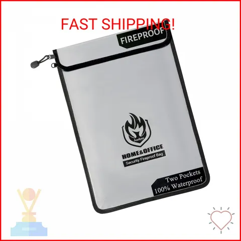 Upgraded Two Pockets Fireproof Document Bag (2000℉), andyer 15”x 11”Waterproof F