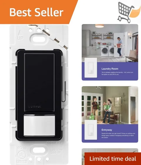 Indoor Motion Sensor Light Switch Black Single Pole Occupancy Vacancy 80