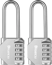 2 Pack Disecu 2.6 Inch Long Shackle Combination Lock, 4 Digit Outdoor Waterproof