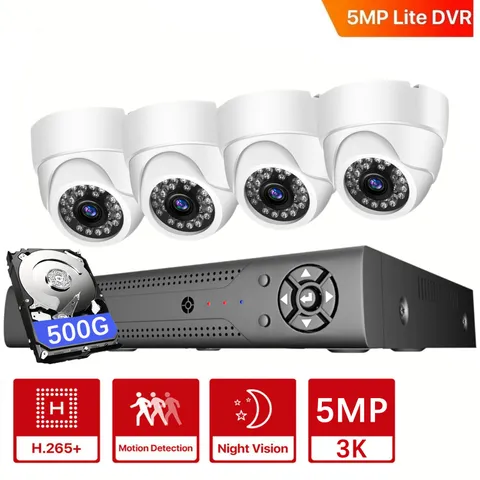 5MP 4CH DVR HD 24/7 Home Outdoor Security Camera CCTV System IR Waterproof 500GB